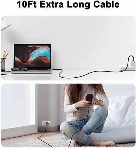 USB C to USB C Cable, 2 Pack 60W 10ft Nylon Braided USB Type C Fast Charging Cable Charger Cord for iPhone 15/15 Plus/15 Pro Max, MacBook Pro, iPad Pro Air, Samsung S24/S24 Ultra/S23 (Blue & Red) in Saudi Arabia