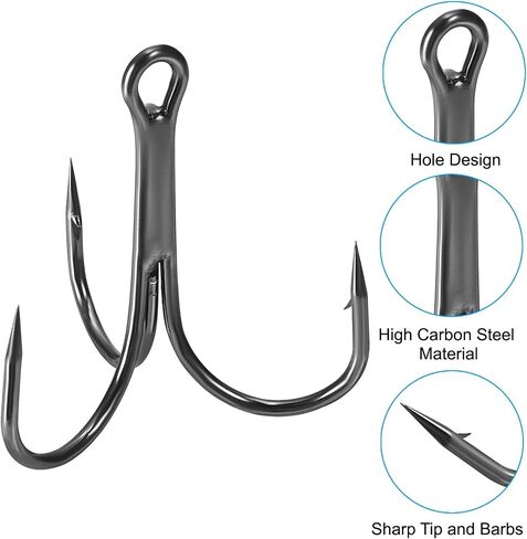 PATIKIL Fishing Treble Hooks, Strong Treble Fish Hook High Carbon Steel Fishing Hooks Round Bend Barbed for Freshwater Saltwater in Saudi Arabia