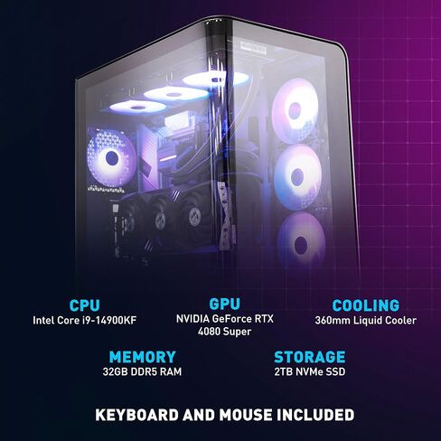 كمبيوتر الألعاب MSI Vision Elite RS: Intel Core i9-14900KF، Geforce RTX 4080 Super، 32 جيجابايت DDR5، 2 تيرابايت M.2 NVMe SSD، تبريد سائل، USB Type C، VR-Ready، Window 11 Pro: 14NUG9-831US in Kuwait
