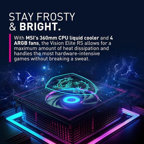 كمبيوتر الألعاب MSI Vision Elite RS: Intel Core i9-14900KF، Geforce RTX 4080 Super، 32 جيجابايت DDR5، 2 تيرابايت M.2 NVMe SSD، تبريد سائل، USB Type C، VR-Ready، Window 11 Pro: 14NUG9-831US in Kuwait