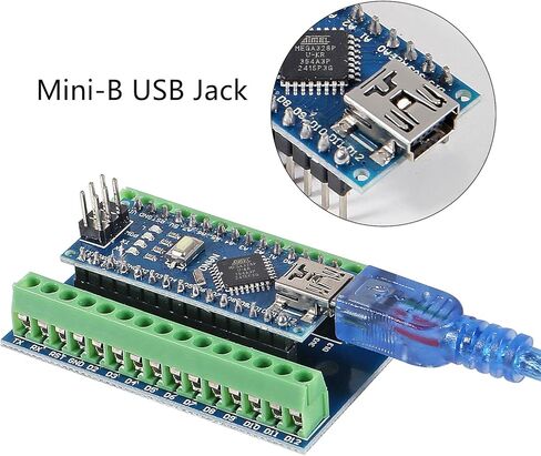 2 قطعة Mini Nano V3.0 ATmega328P لوحدة تحكم Arduino Micro Controller مع كابل USB + Nano V3.0 توسيع I/O Shield Board Breakout Screw Terminal محول in Kuwait