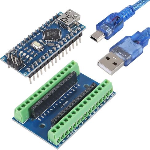 2 قطعة Mini Nano V3.0 ATmega328P لوحدة تحكم Arduino Micro Controller مع كابل USB + Nano V3.0 توسيع I/O Shield Board Breakout Screw Terminal محول in Kuwait
