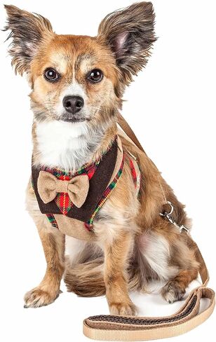 Pet Life ® Luxe Collection Dapperbone 2-in-1 Adjustable Fashion Dog Harness and Leash with Dog Bowtie by Collar - Pet Harness with Reversible Breathable Mesh and Alloy Dog Leash attachments in Saudi Arabia