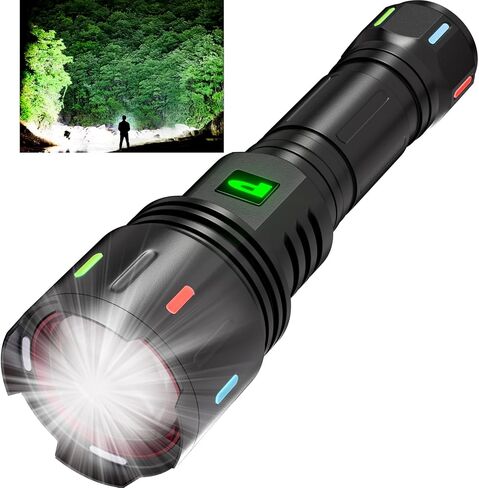 POVAST LED مشاعل قابلة لإعادة الشحن لومن عالي، 250000 لومن مصباح يدوي تكتيكي فائق السطوع، زوومابلي عالي الطاقة 5000 مللي أمبير في الساعة سعة كبيرة مشاعل محمولة للتخييم في حالات الطوارئ هدية المشي لمسافات طويلة in Kuwait