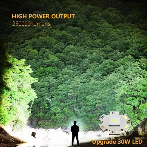 POVAST LED مشاعل قابلة لإعادة الشحن لومن عالي، 250000 لومن مصباح يدوي تكتيكي فائق السطوع، زوومابلي عالي الطاقة 5000 مللي أمبير في الساعة سعة كبيرة مشاعل محمولة للتخييم في حالات الطوارئ هدية المشي لمسافات طويلة in Kuwait