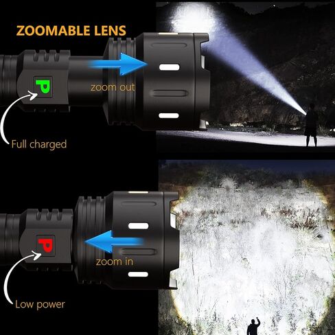 POVAST LED مشاعل قابلة لإعادة الشحن لومن عالي، 250000 لومن مصباح يدوي تكتيكي فائق السطوع، زوومابلي عالي الطاقة 5000 مللي أمبير في الساعة سعة كبيرة مشاعل محمولة للتخييم في حالات الطوارئ هدية المشي لمسافات طويلة in Kuwait