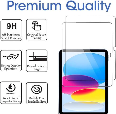 مصمم لجهاز iPad 10 (10.9 بوصة، موديل 2022، الجيل العاشر) واقي شاشة من الزجاج المقوى 9H مضاد للخدش عالي الدقة وخالي من الفقاعات (قطعتان) in Saudi Arabia