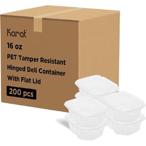Karat 16oz PET Tamper Resistant Hinged Deli Container with Lid - 200 ct