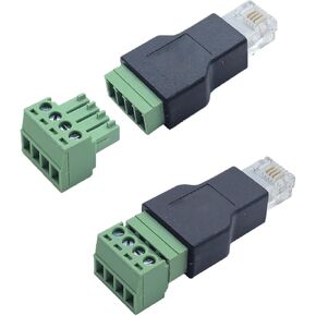 2Pcs RJ11 Male to 4 Pins Screw Terminal Block Adapter,4P4C Screw Terminal Connector for Telephone Handset Cords Extender