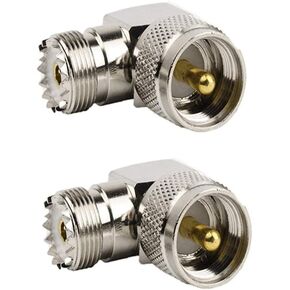 UHF Male PL259 to Female SO239 RF Coaxial Adapter, UHF 90°Right Angle Connector, F Type Female to Male Connector for CB Radio Antenna, Wireless LAN Devices, Coaxial Cable 2-Pack