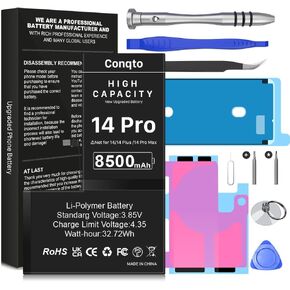 [8500mAh] Upgraded Battery for iPhone 14 pro, 2024 New Version Ultra-High Capacity 0 Cycle Replacement Battery for iPhone 14 pro A2890, A2650, A2889, A2892 with Professional Repair Tool Kits