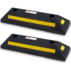 PYLE Garage Floor Stops for Vehicles - 2PC Heavy Duty Rubber Vehicle Parking Lot Target Stoppers, Truck Curb Tire Wheel Guide Blocks, Car Park Aid Assist Bumpers/Stopper for Driveway Stop -PCRSTP22