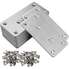 20Pack 4x2 Inch Black Flat Mending Plates Flat Bracket, Stainless Steel Mending Joining Plates Repair Fixing Bracket for Wood Furniture Fence