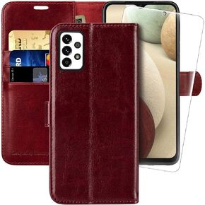 MONASAY Wallet Case Compatible for Galaxy A53 5G, [Included Glass Screen Protector][RFID Blocking] Flip Folio Leather Cell Phone Cover with Credit Card Holder, Brown