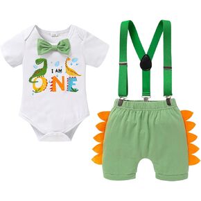 Viworld Baby Boys 1st Birthday Cake Smash Outfit Short Sleeve Bodysuit Bloomers Adjustable Y Back Suspenders Clothes set
