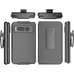 Holster Case for Google Pixel FOLD, Combo Shell Holster Slim Shell Case for Men with Built-in Kickstand + Swivel Belt Clip Protective Holster for Google Pixel FOLD 2023, Black