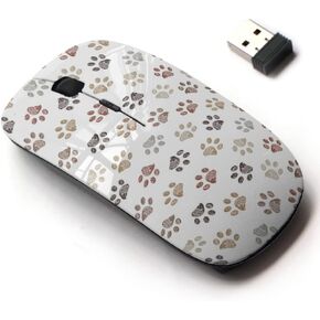 2.4G Wireless Mouse with Cute Pattern Design for All Laptops and Desktops with Nano Receiver - Doodle Brown paw Print