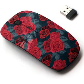 2.4G Wireless Mouse with Cute Pattern Design for All Laptops and Desktops with Nano Receiver - red Rose seamlees Retro