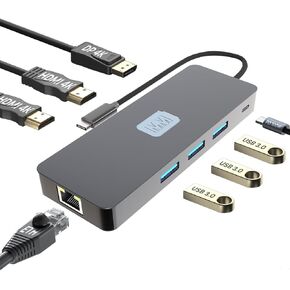 MMOBIEL USB-C Hub to Dual HDMI & DisplayPort 4K@60Hz, 100W Power Delivery, 3X USB 3.0, ETH 1000Mbps– 8-in-1 USB Hub Docking Station – USB-C Adapter Quadruple Display Multiport for Laptop, Tablet etc.