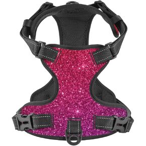 No Pull Dog Harness for Medium Dogs Easy Walk Dog Vest Adjustable Collars Harnesses & Leashes Set Breathable Oxford Outdoor Walking Safety Reflective Strip Glitter Red Purple Effect Prints