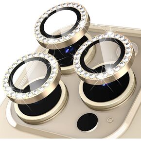 Suoman 3-Pack Diamond Camera Cover Circle Tempered Glass for iPhone 12 Pro Max Lens Protector, for iPhone 12 Pro Max 6.7 inch [Not Affect Night Shots] - Diamonds-Gold