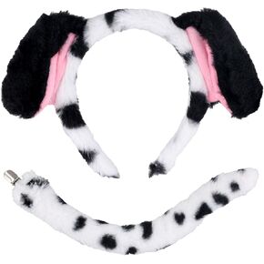 Dog Costume Accessories Set, Plush Dog Ears and Tail Puppy Ears Headband Animal Costume Accessories Kids Adults Halloween Cosplay Costume Decoration Supplies (Black, Pink)