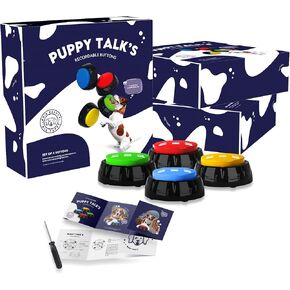 Puppy Talk's - Set of 4 Customizable Talking Buttons for Dogs & Cats with 30-Second Voice Recording - Perfect for Pet Communication Training and Strengthening The Bond Between You and Your Pet