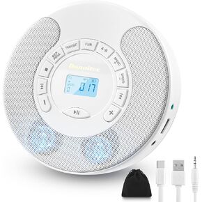 CD Player Portable, Rechargeable Dual Speakers Walkman, Bluetooth CD Player with Backlight LCD Display, AUX/USB Mode, Suitable for car