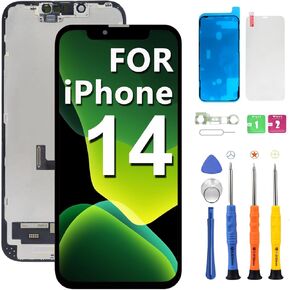 for iPhone 14 Screen Replacement Kit Inch LCD Display Full HD Digitizer Support 3D Touch Face ID with Full Repair Tools Waterproof Frame Sticker Screen Protector for A2649 A2881 A2882 A2884 A2883