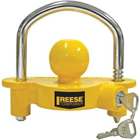 REESE Towpower 72783 Coupler Lock, Adjustable Storage Security, Heavy-Duty Steel, Yellow and Chrome