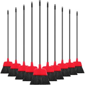 10 Pcs Heavy Duty Broom Outdoor Indoor Broom for Floor Cleaning Commercial Angle Broom with 47 Inch Adjustable Long Handle Stiff Bristles Broom for Home Garage Kitchen Office (Black)