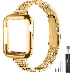 QUNDAXI Slim Watch Band Compatible with Apple Watch 41mm 45mm 42mm 44mm 40mm 38mm Metal stainless steel Watchband suitable for iWatch 9/8/7/6/5/4/3/2/1/SE series Women Luxury strap