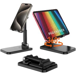 Foldable/Adjustable Stand [1PACK]【360°Rotation】 Height Adjustable Cell Phone Holder Thick Case Friendly Portable Compatible with iPhone, & Android Phone 4.7-12", DC-1 (Black, 1Pack) in Kuwait