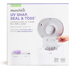 Munchkin® UV Snap, Seal & Toss Diaper Pail Refill Bags, Holds 600 Diapers, 20 Count