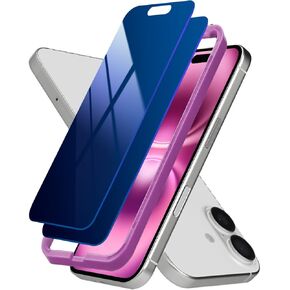 2 Pack for iPhone 16 Plus Privacy Screen Protector 9H Tempered Glass [Colorful-Blue] [Easy Installation Frame] [Anti-Blue Light] Private for 16Plus 6.7'', Anti-Bubble, Full Coverage