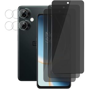 (3+3) For OnePlus Nord N30 5G (3 Pack) Anti Spy Private Tempered Glass Film Privacy Screen Protector and (3 Pack) Camera Lens Protector, 9H Hardness, Anti Scratch