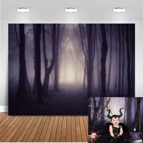 Mocsicka Misty Woods Halloween Backdrop 7x5ft Dark Gloomy Forest Vampire Witch Wizard Party Background Halloween Night Ghost Photography Backdrops