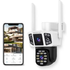 VSTARCAM Outdoor Security Camera with Dual Lens Three Screens,3MP WiFi Camera Wired for Home Security with Spotlight to warn Off The unwelcome,Two Way Talk, 360° View, IP66, Cloud Storage