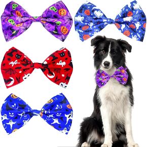4PCS Dog Bowties for Medium Large Extral Large XL XXL Girl Boy 7x5Inch Black Red Blue Pink Adjustable Collar Paw Bone Print Neck Bows Wedding Birthday Holiday Party Grooming Accessories
