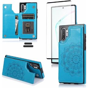 LMDAMZ for Note 10 Plus/Note10+ 6.8 Inch Wallet Case with Card Holder, Mandala Embossed Faux PU Leather Double Magnetic Clasp Case Flip Back Wallet Case with Stand Function (Blue)
