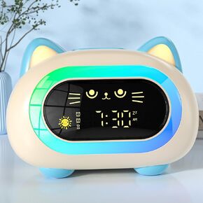 Alarm Clock for Kids, Ok to Wake Clock for Kids with Eye Protection Sleep Training Auto Off Feature 10 Night Light Dual Alarm, Kids Alarm Clock for Girls and Boys, Cute Cat