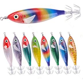 8Pcs Squid Jig Hook Hard Fishing Lures, Fishing Squid Jigs Shrimp Prawn Lures Luminous Sleeve for Octopus Cuttlefish 3.15in/0.21oz