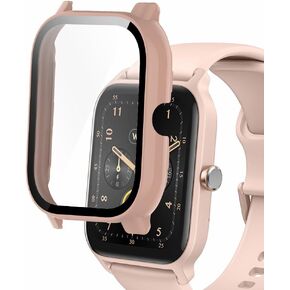 Watch Cases compatible with Compatible with IDW13 1.8" of Woneligo, Faweio, Amzhero, TOOBUR, VRPEFIT, Konitee, Gydom Veryfit Smart Watch, Hard PC Case with Tempered Glass Screen Protector Pink