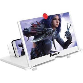 12'' 3D Screen Magnifier for Cell Phone, HD Amplifier Projector Magnifing Screen Enlarger for Movies, Videos, and Gaming with Foldable Stand Compatible with All Smartphones