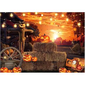 WOLADA Halloween Photo Backdrop Halloween Fall Themed Backdrop Harvest Farm Scarecrow Halloween Backdrop Halloween Backdrop 7x5FT 12592