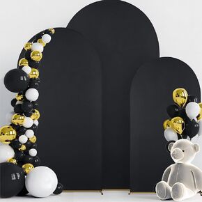 Black Arch Backdrop Cover Set of 3, 7.2ft 6.6ft 6ft Stretchy Spandex Fitted Wedding Arch Cover for Round Top Chiara Backdrop Stand Covers for Wedding Birthday Party Decoration