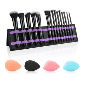 Cosmetic Makeup Brushes Set Portable Foundation Brush 15pcs Black Kabuki Eyeshadow Concealer Lash Blush Brush with Case