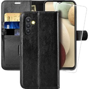 MONASAY Wallet Case Compatible for Galaxy A13 5G, [Included Glass Screen Protector][RFID Blocking] Flip Folio Leather Cell Phone Cover with Credit Card Holder, Brown
