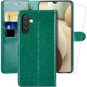 حافظة محفظة MONASAY متوافقة مع هاتف Galaxy A13 5G، [واقي شاشة زجاجي متضمن] [حجب RFID] غطاء هاتف خلوي من الجلد قابل للطي مع حامل بطاقة الائتمان، بني in Kuwait