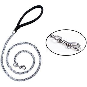Pet Dog Steel Chain Leash Training Leads with Padded Loop Handle - Heavy Duty Walking Basic Leash for Small Medium Breeds Dogs (XL, Black)